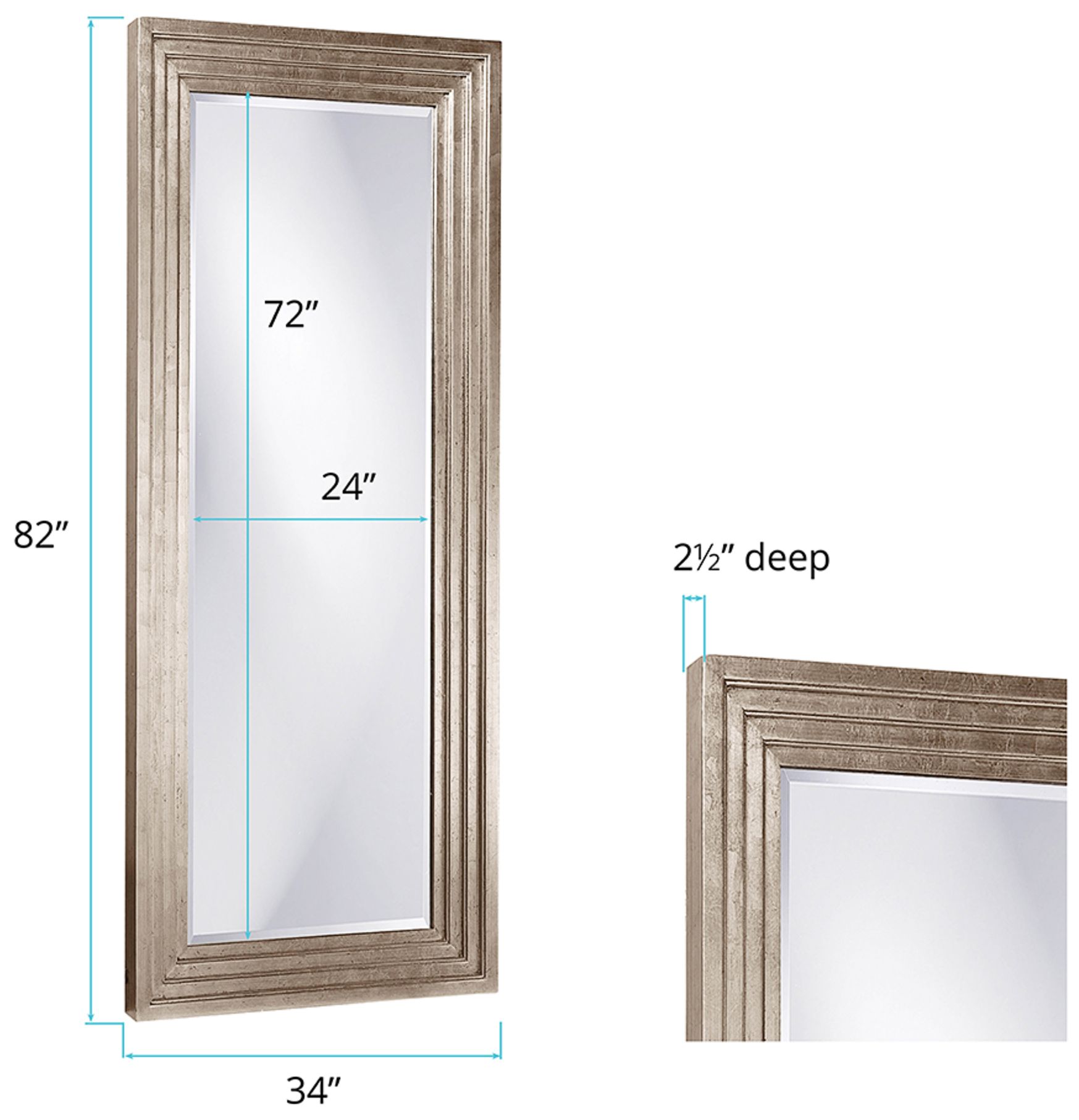 Howard Elliott Delano Silver Leaf 34" x 82" Floor Mirror