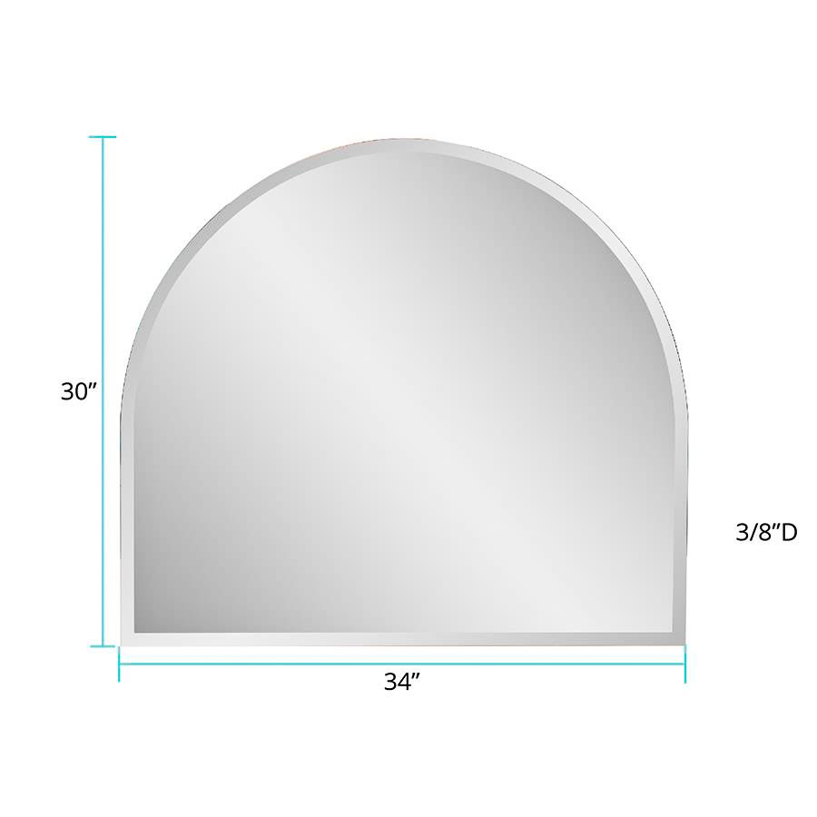 Howard Elliott Frameless Silver 30" x 34" Arched Wall Mirror in scene