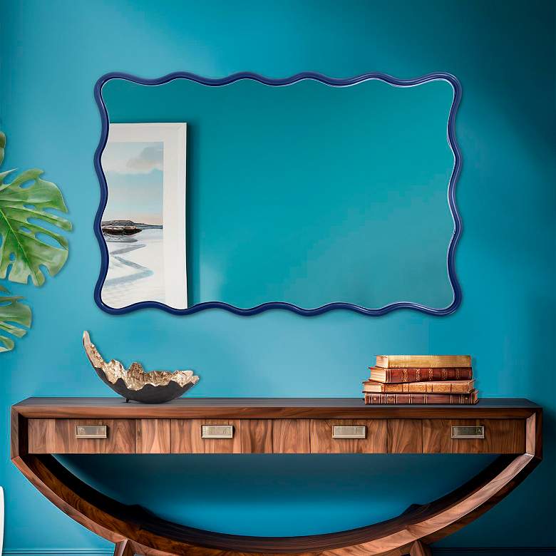 Image 3 Howard Elliott Glossy Navy Rectangular 24"x36" Waved Edge Maya Mi more views