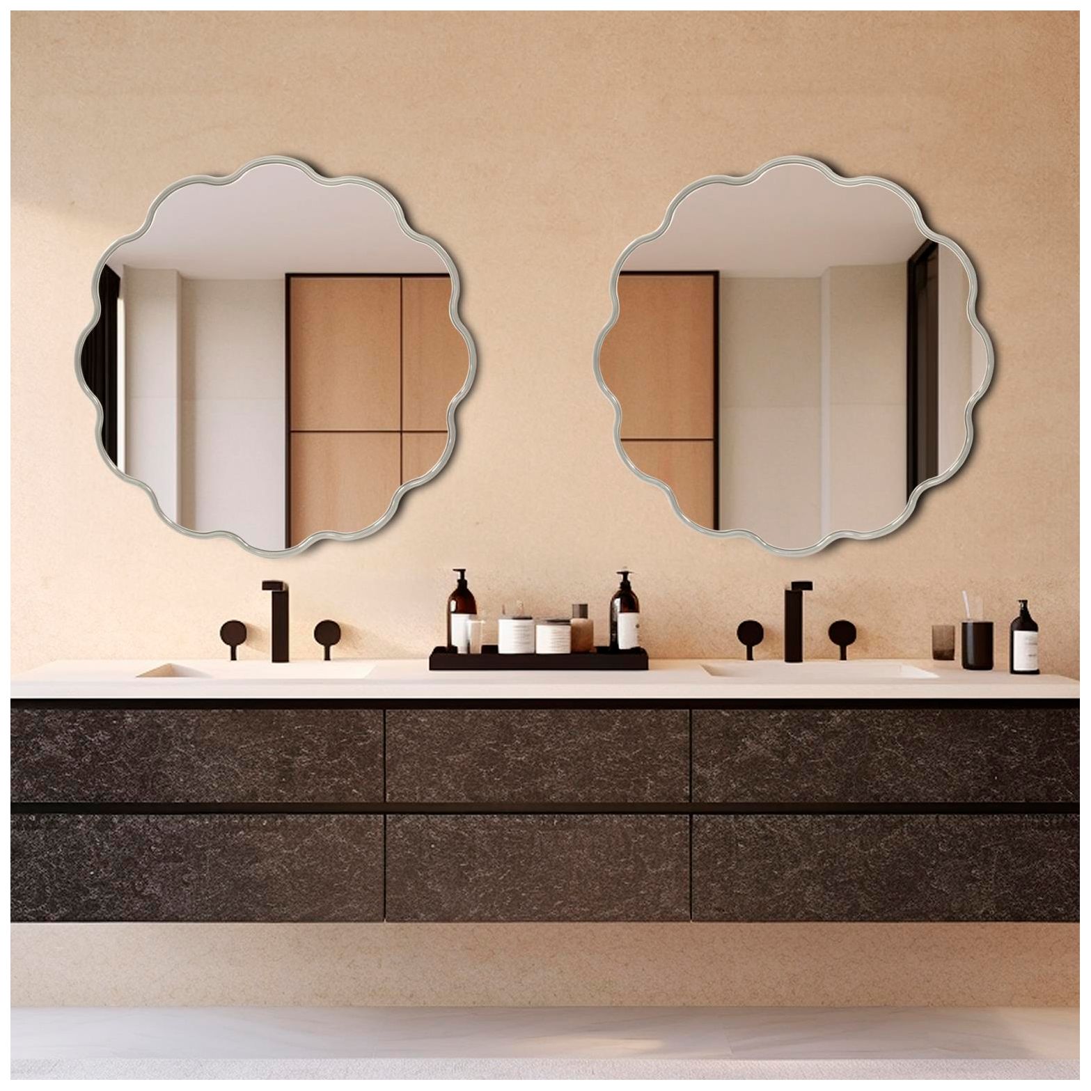 Image 3 Howard Elliott Glossy Nickel Round Scalloped Edge 34" Kushi Mirror more views