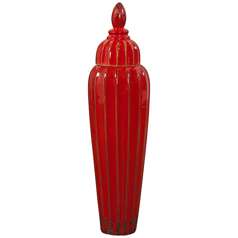 Image 1 Howard Elliott Glossy Red Glaze 32 inch High Ceramic Floor Vase