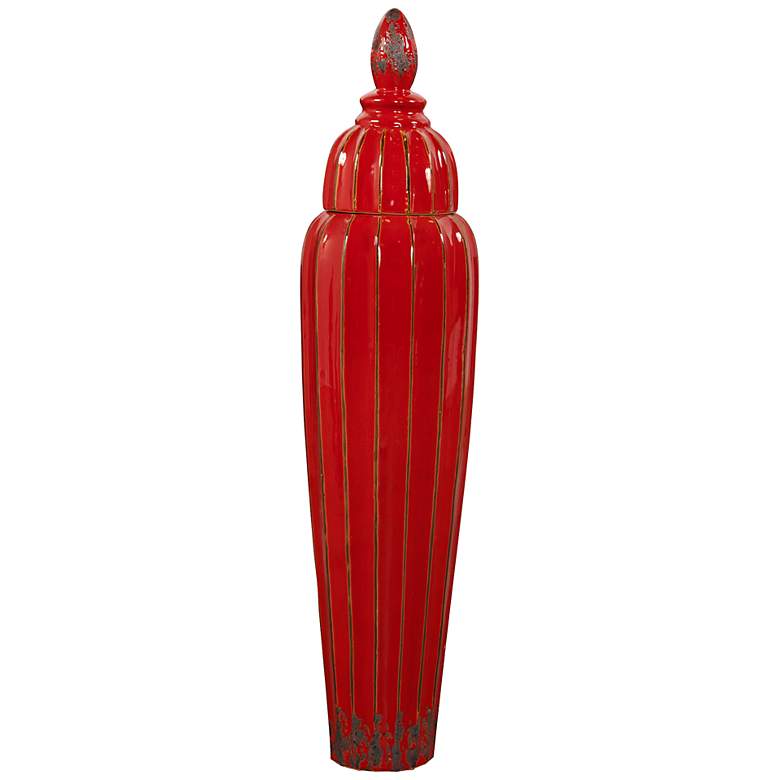 Image 1 Howard Elliott Glossy Red Glaze 42 inch High Ceramic Floor Vase