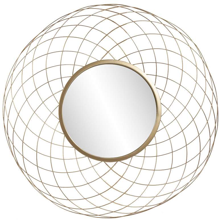 Image 1 Howard Elliott Gold Round 38.75" Woven Wire Framed Epic Wall Mirror
