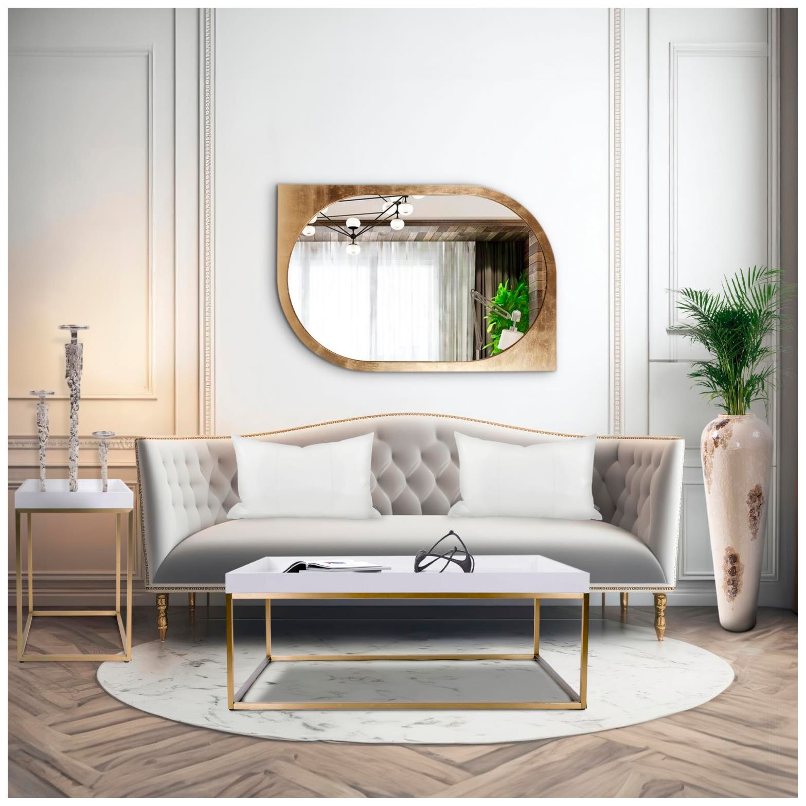 Image 4 Howard Elliott Golden Klimt Oval 31.5"x48" Mirror with Asymmetric more views