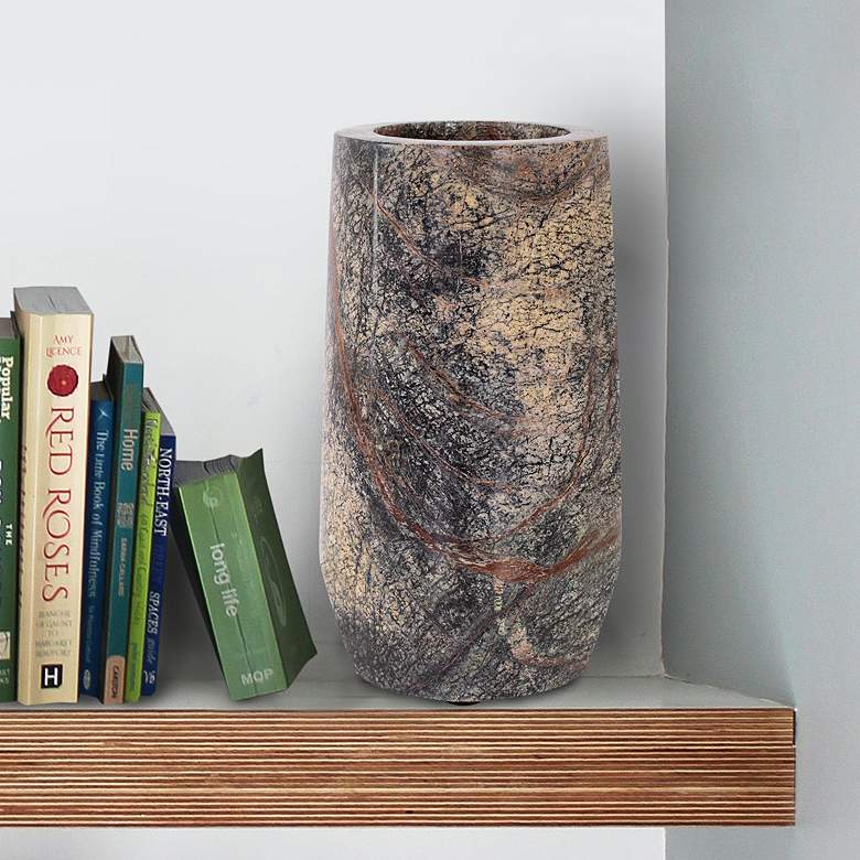 Image 1 Howard Elliott Juniper 7" High Moss Green Gray Marble Decorative Vase
