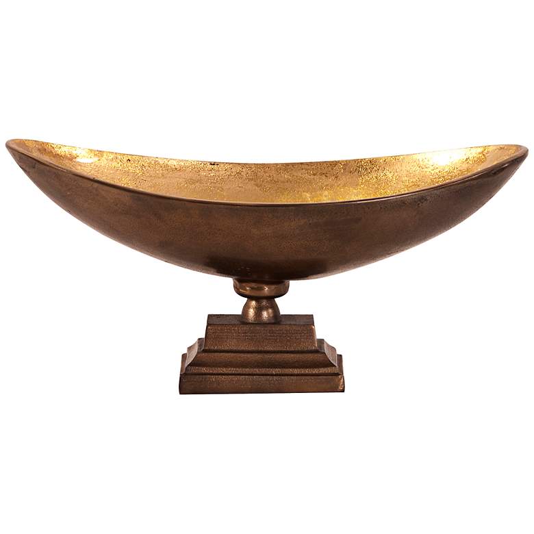 Image 1 Howard Elliott Large Bronze with Gold Oblong Footed Bowl