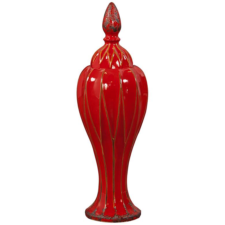 Image 1 Howard Elliott Large Glossy Red Glaze 28 inch High Ceramic Vase
