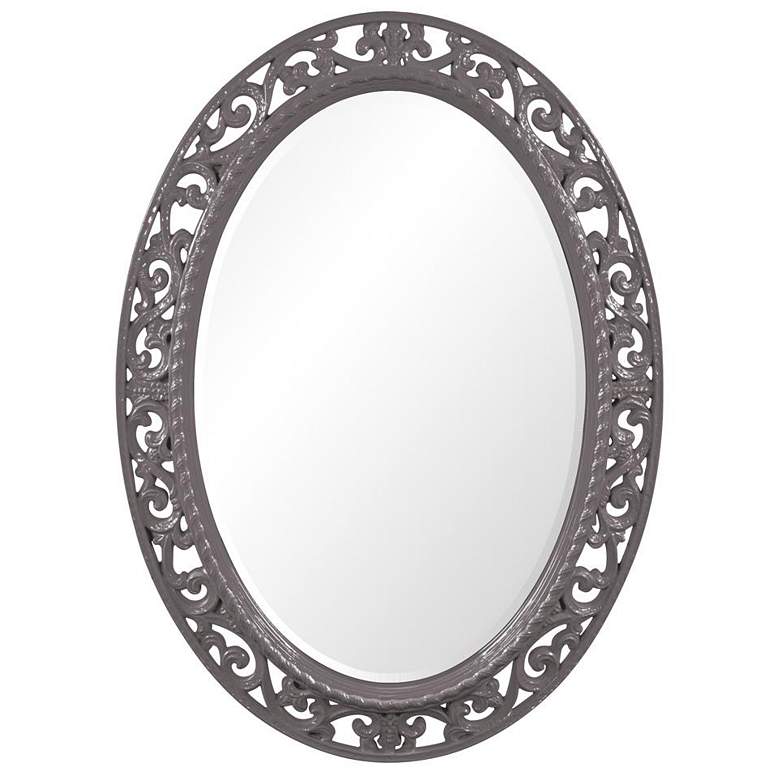 Image 1 Howard Elliott Ornate Oval 27"x37" Glossy Charcoal Beveled Suzann
