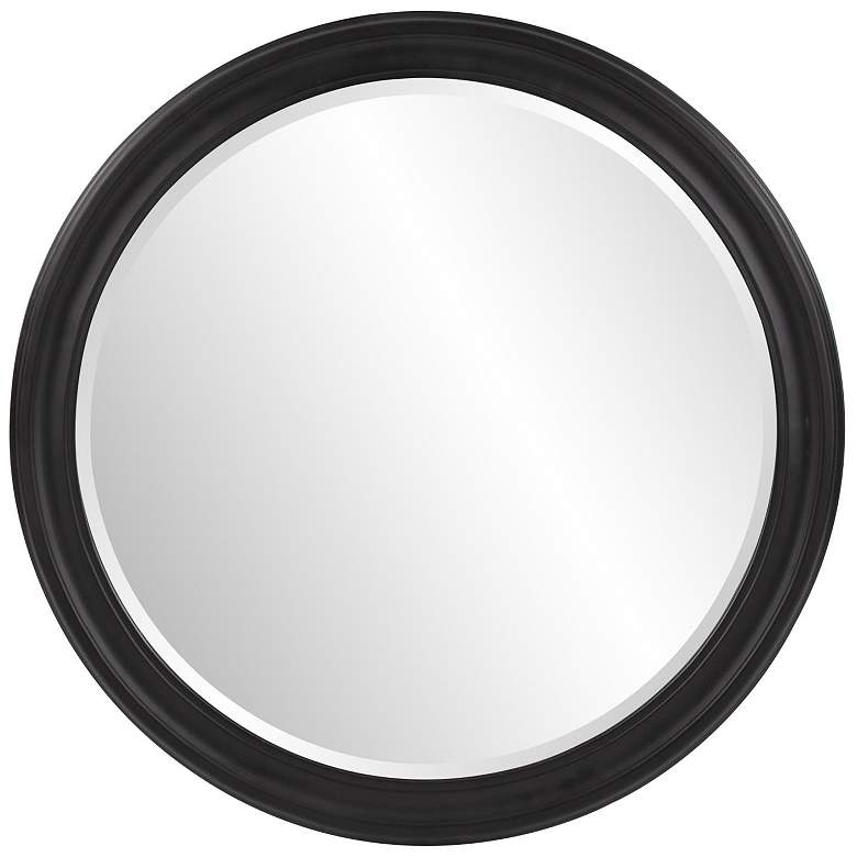 Image 2 Howard Elliott Round 36" Matte Black Wood Framed Beveled George Mirror