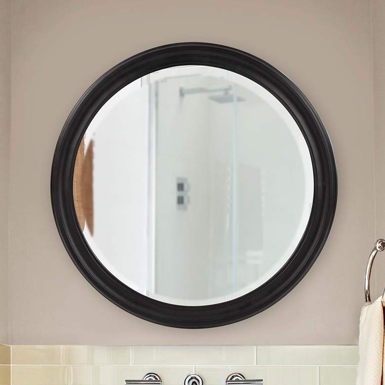 Image 1 Howard Elliott Round 36" Matte Black Wood Framed Beveled George Mirror