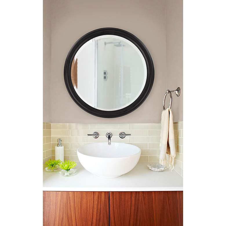 Image 3 Howard Elliott Round 36" Matte Black Wood Framed Beveled George Mirror more views
