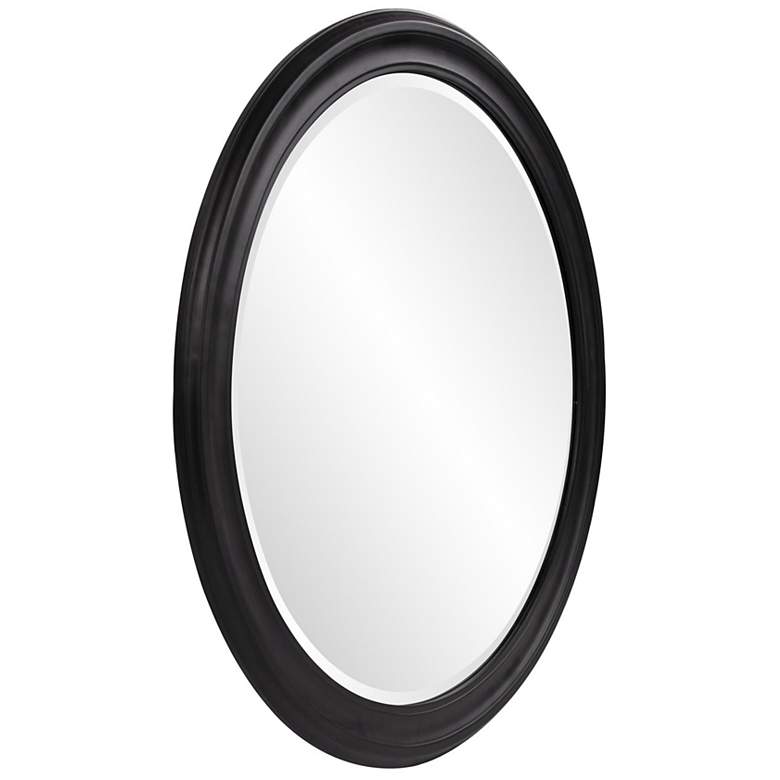 Image 4 Howard Elliott Round 36" Matte Black Wood Framed Beveled George Mirror more views