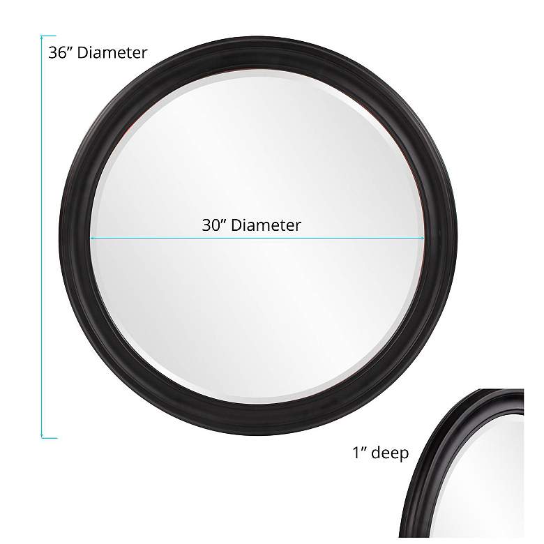 Image 7 Howard Elliott Round 36" Matte Black Wood Framed Beveled George Mirror more views