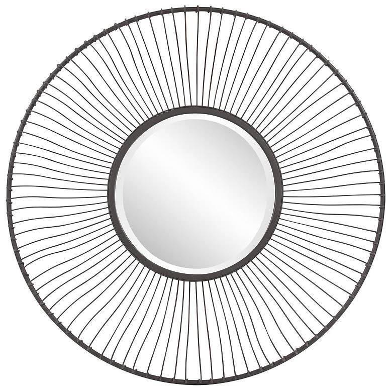 Image 1 Howard Elliott Round 39.75" Othello Mirror with Radiating Iron Wire Fr