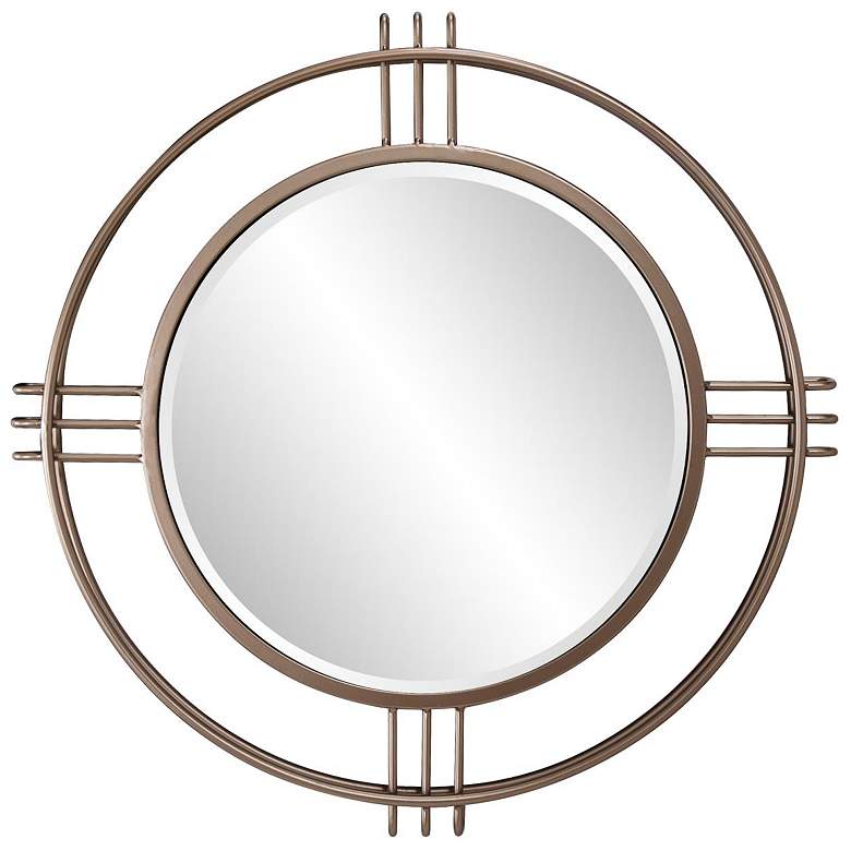 Image 1 Howard Elliott Round Bronze 28" Cullen Mirror with Vintage Metal Frame