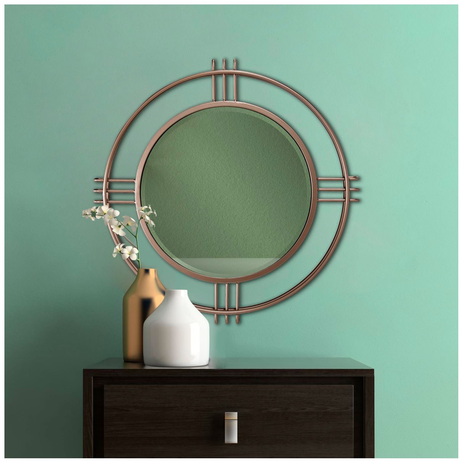 Image 3 Howard Elliott Round Bronze 28" Cullen Mirror with Vintage Metal Frame more views