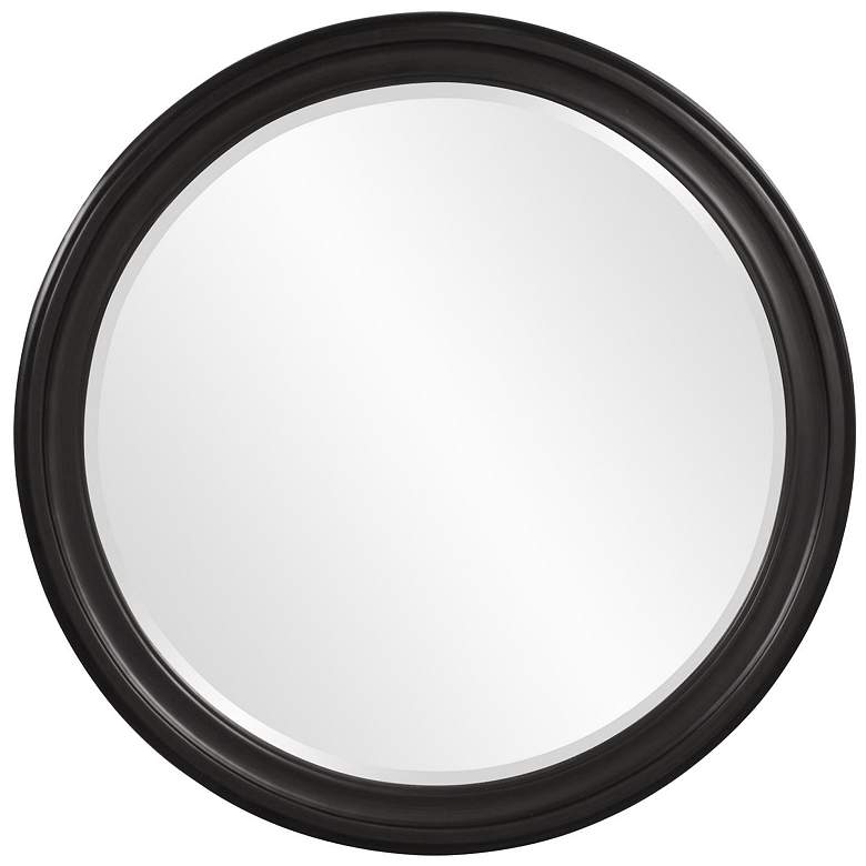 Image 1 Howard Elliott Round Glossy Black 36" Wood Framed Beveled George Mirro