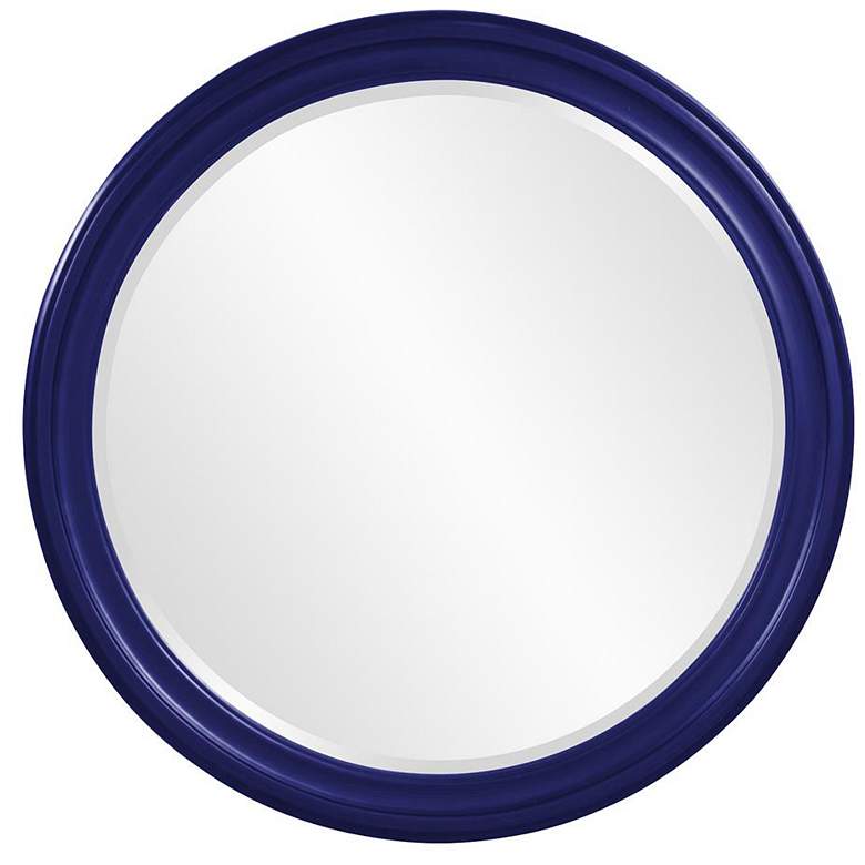 Image 1 Howard Elliott Round Glossy Navy 36" Wood Framed Beveled George Mirror