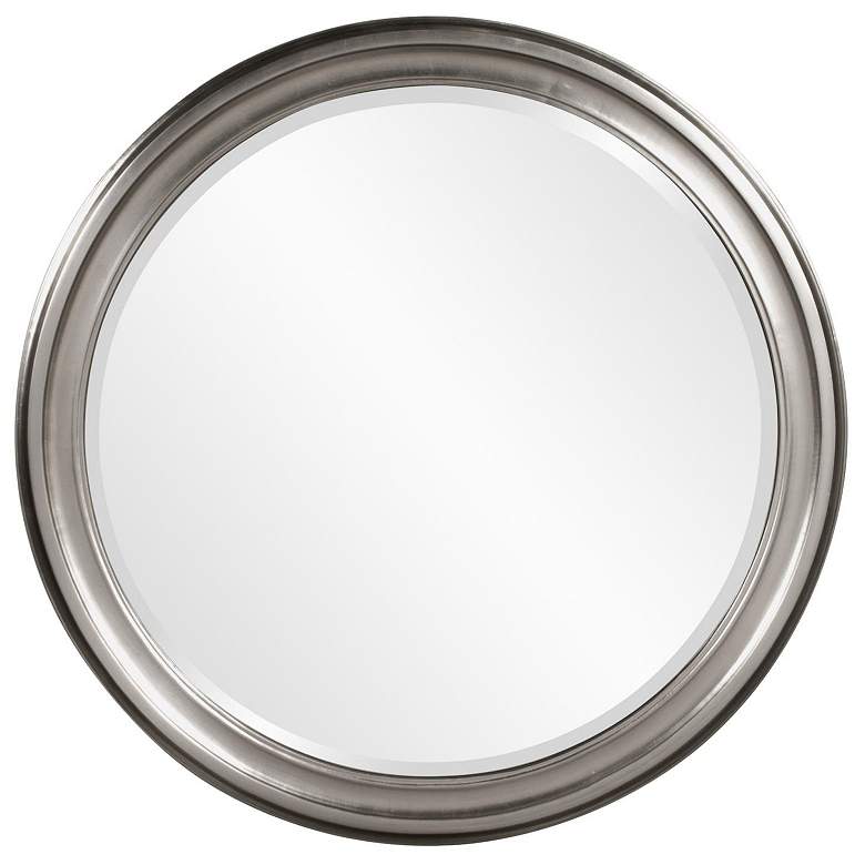 Image 1 Howard Elliott Round Glossy Nickel 36" Wood Framed Beveled George Mirr