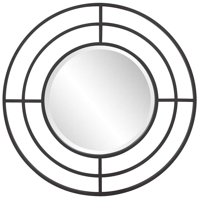 Image 1 Howard Elliott Round Matte Black Bullseye Mirror with Geometric Iron Frame