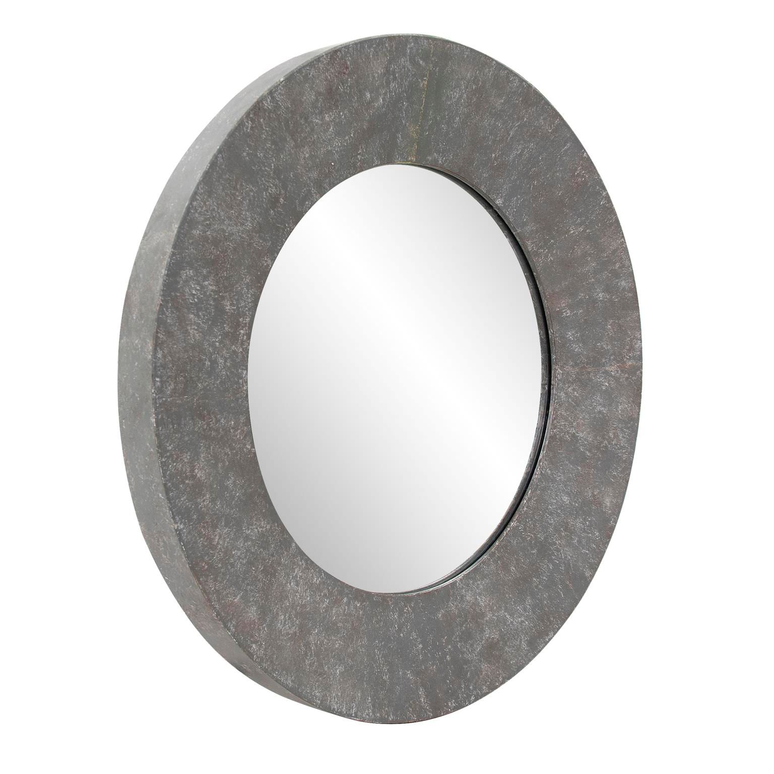 Howard Elliott Round Rustic Gray 30" Metal Framed Bolton Mirror