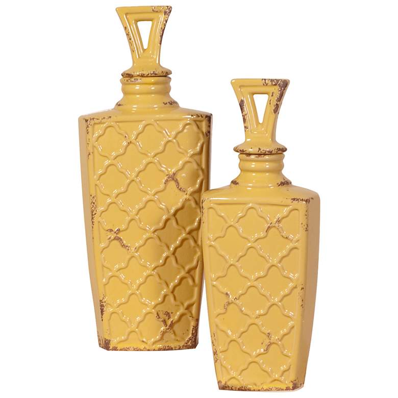 Image 1 Howard Elliott Set of 2 Yellow Textured Lidded Ceramic Urns