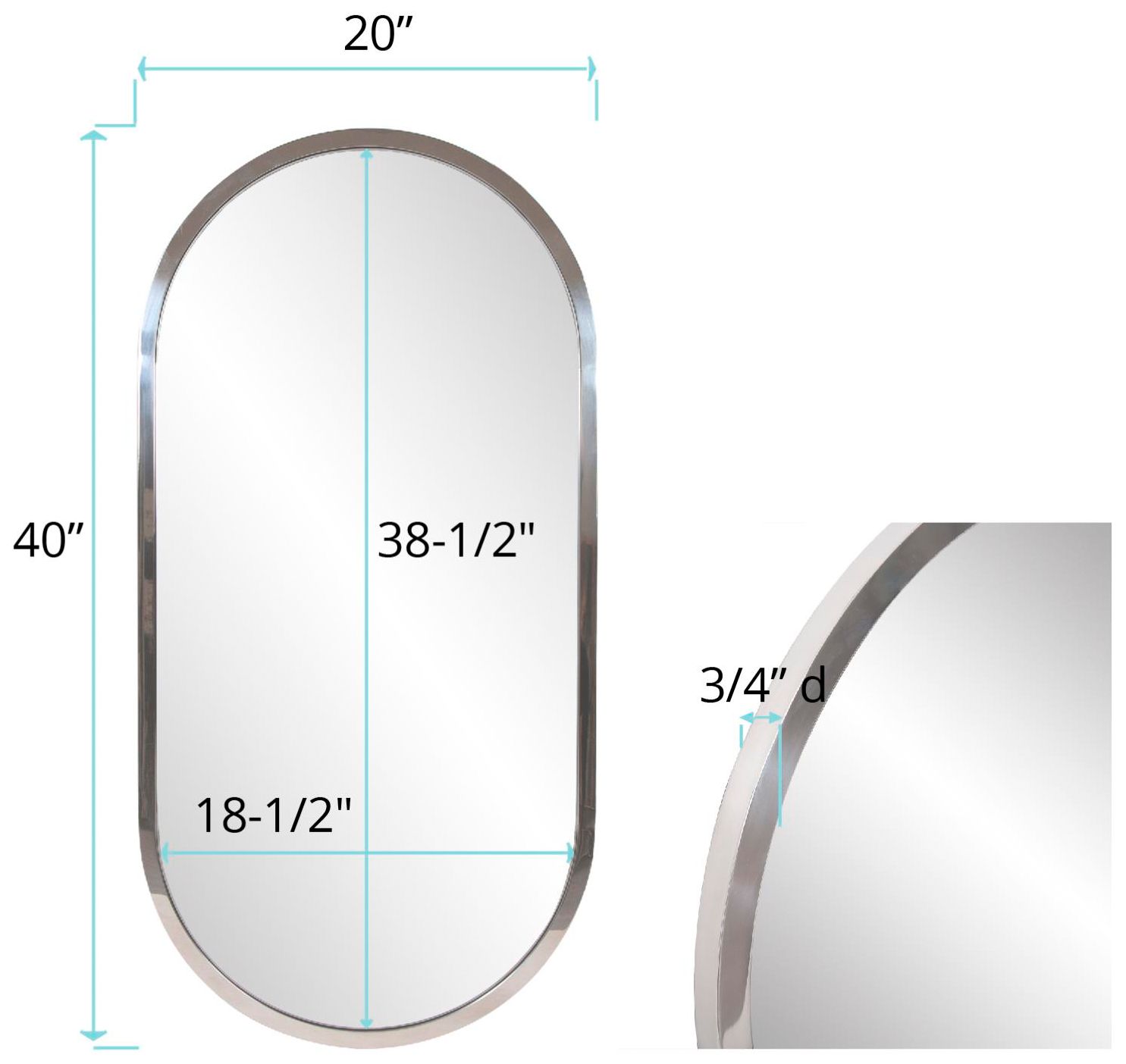 Howard Elliott Silver Capsule 20"x40" Metal Framed Simone Mirror