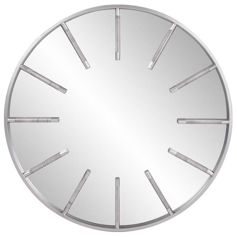 Image 1 Howard Elliott Silver Round 35.5" Iron Framed Boulon Wall Mirror