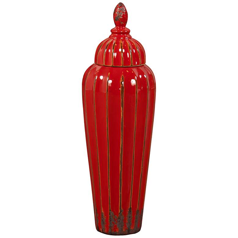 Image 1 Howard Elliott Small Glossy Red Glaze 23 inchH Ceramic Tall Vase