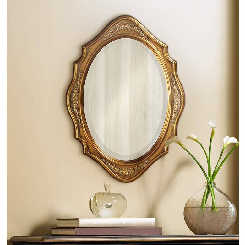 Image 1 Howard Elliott Trafalga Gold Leaf 19" x 27" Oval Wall Mirror
