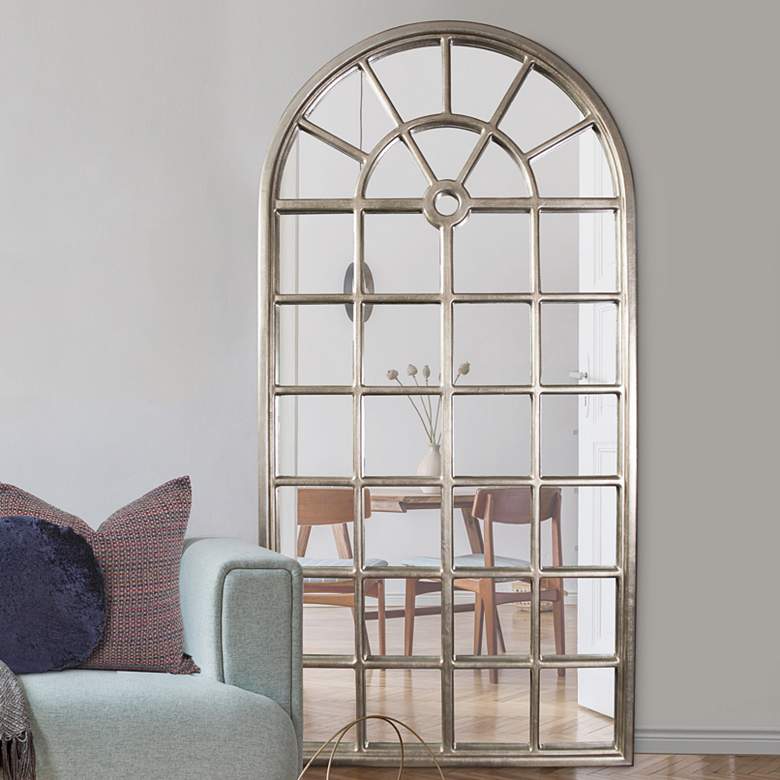 Image 1 Howard Elliottt Mirabel 84" High Silver Window Pane Large Wall Mirror