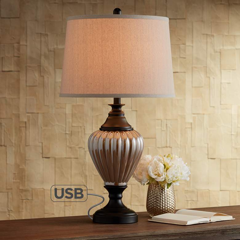 Image 1 Howard Metal and Glass Table Lamp with USB Port