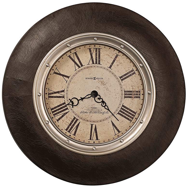 Image 1 Howard Miller 32 inch Allen Park Leather and Brass Wall Clock