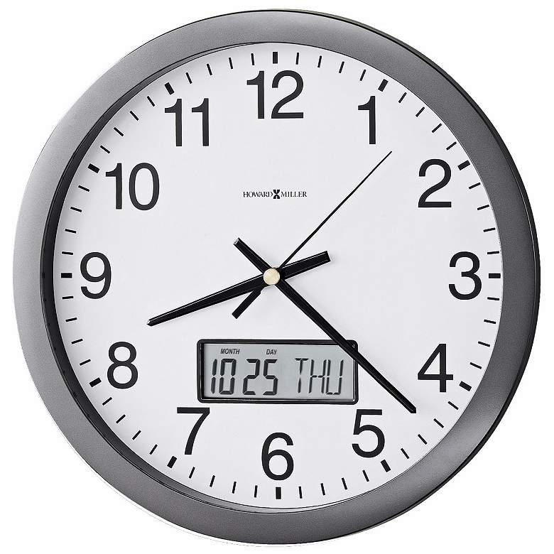 Image 1 Howard Miller Chronicle 14 inch Wall Clock with LCD Calendar