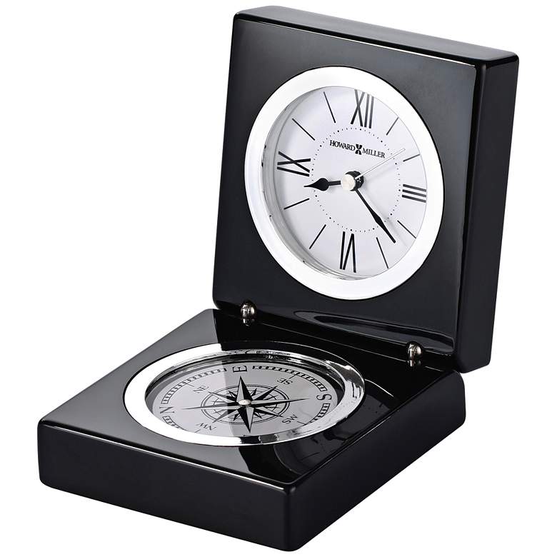 Image 1 Howard Miller Endeavor 4 1/2" High Black Compass Clock