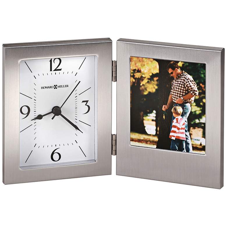 Image 1 Howard Miller Envision 8 inch Wide Hinged Aluminum Photo Clock