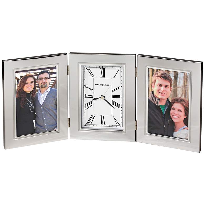 Image 1 Howard Miller Trio 11 inchW 2-Photo Frame Polished Silver Clock