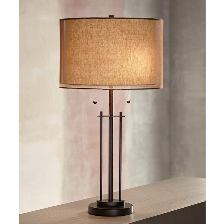 Image 1 Howell Double Drum Shade Bronze Table Lamp