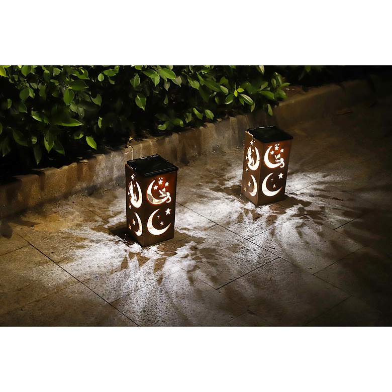 Image 3 Howler 10 3/4"H Tan Moon Star Cut-Out Solar Portable Lantern more views