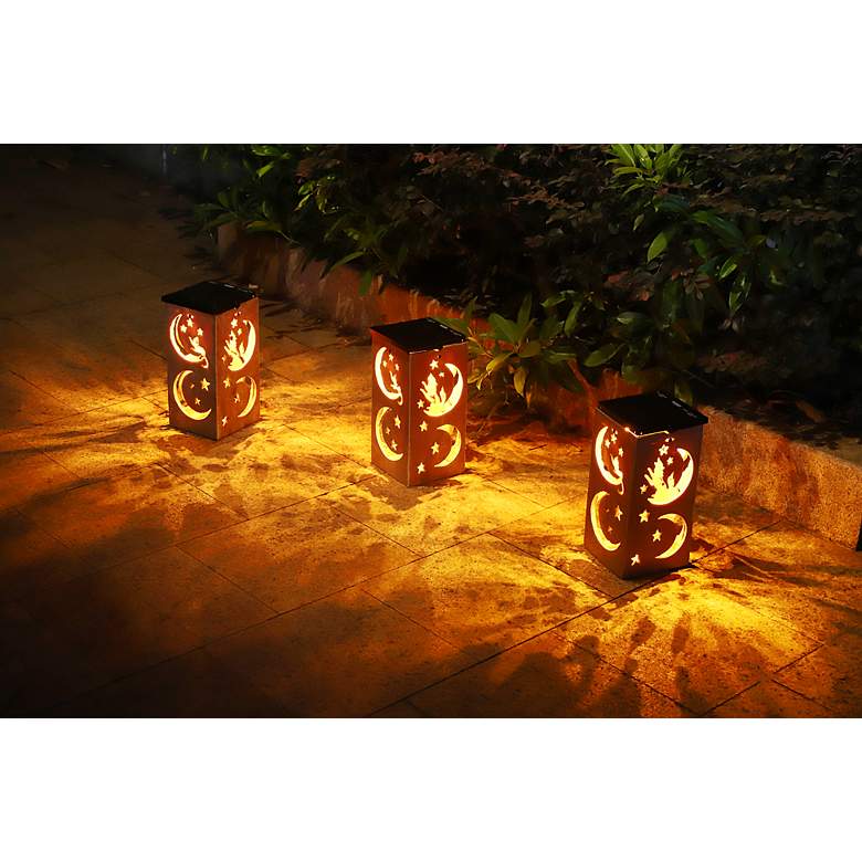 Image 4 Howler 10 3/4"H Tan Moon Star Cut-Out Solar Portable Lantern more views