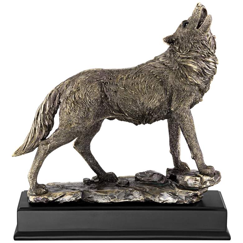 Image 1 Howling Wolf 13" High Bronze Statue