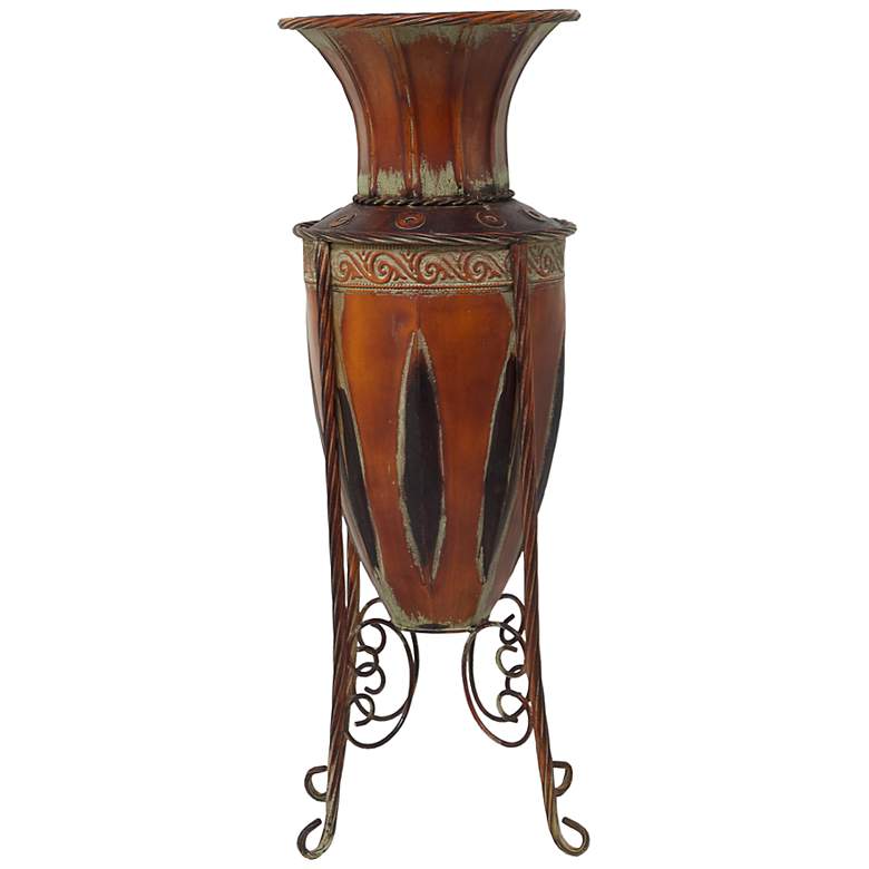 Image 2 Huard Distressed Brown 26 1/2 inchH Amphora Vase w/ Metal Stand