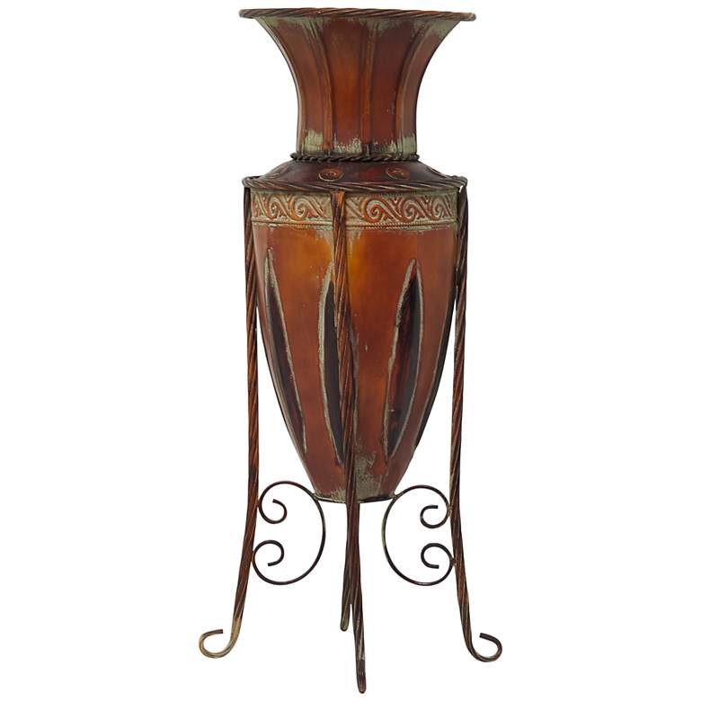 Image 6 Huard Distressed Brown 26 1/2 inchH Amphora Vase w/ Metal Stand more views
