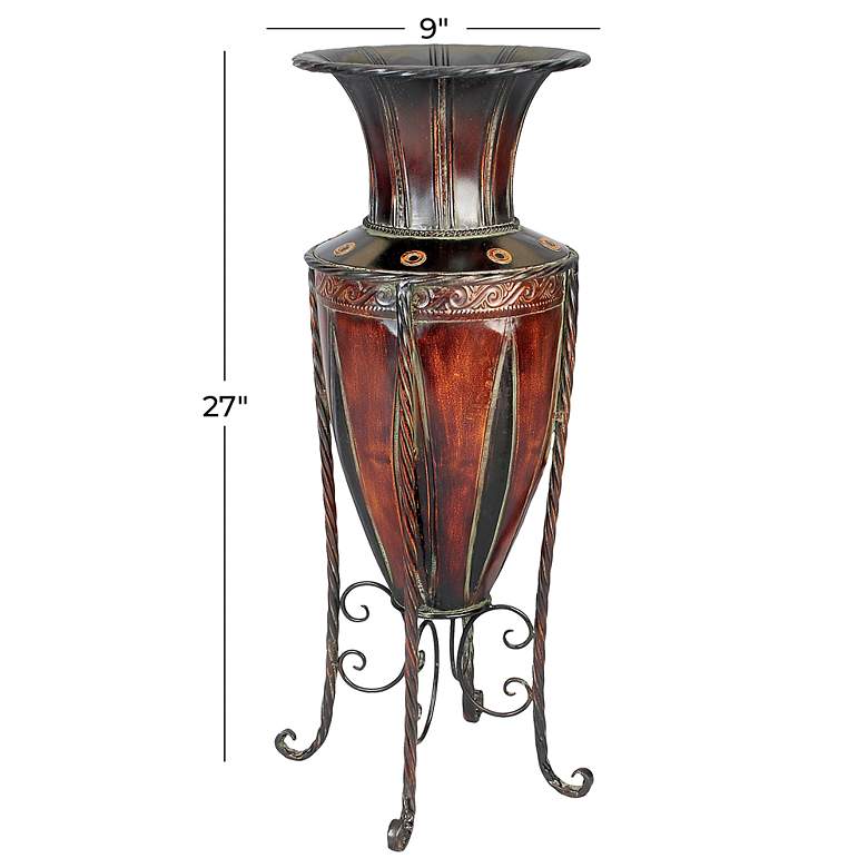 Image 7 Huard Distressed Brown 26 1/2 inchH Amphora Vase w/ Metal Stand more views