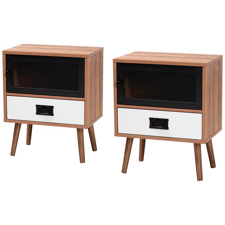 Image 1 Hubbard 17 3/4" Wide Natural Brown Black 1-Drawer Nightstands Set of 2