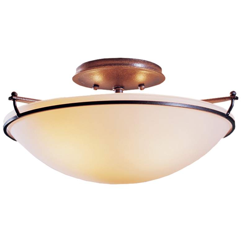 Image 1 Hubbardton Forge 13 1/2" Wide Iron and Opal Glass Bowl Ceiling Light