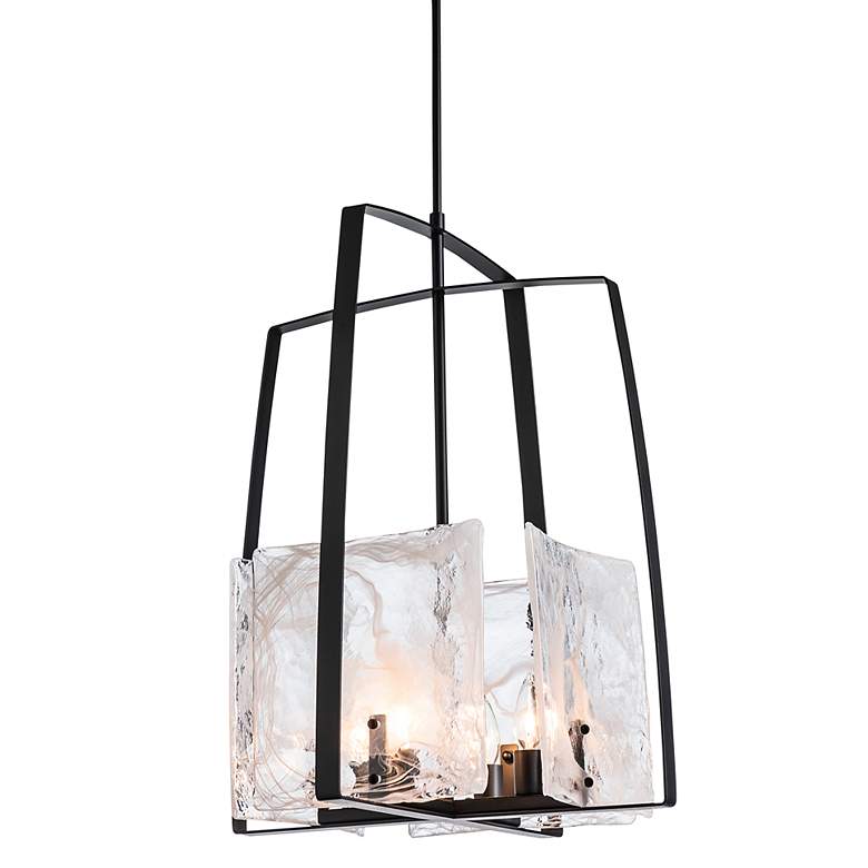Image 1 Hubbardton Forge Arc 18.7 inch Wide Black Pendant with White Swirl Glass