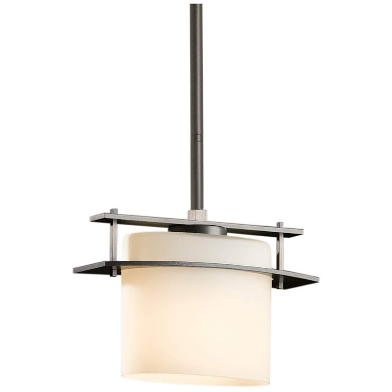 Image 1 Hubbardton Forge Arc Ellipse 9" Wide Smoke and Opal Mini Pendant