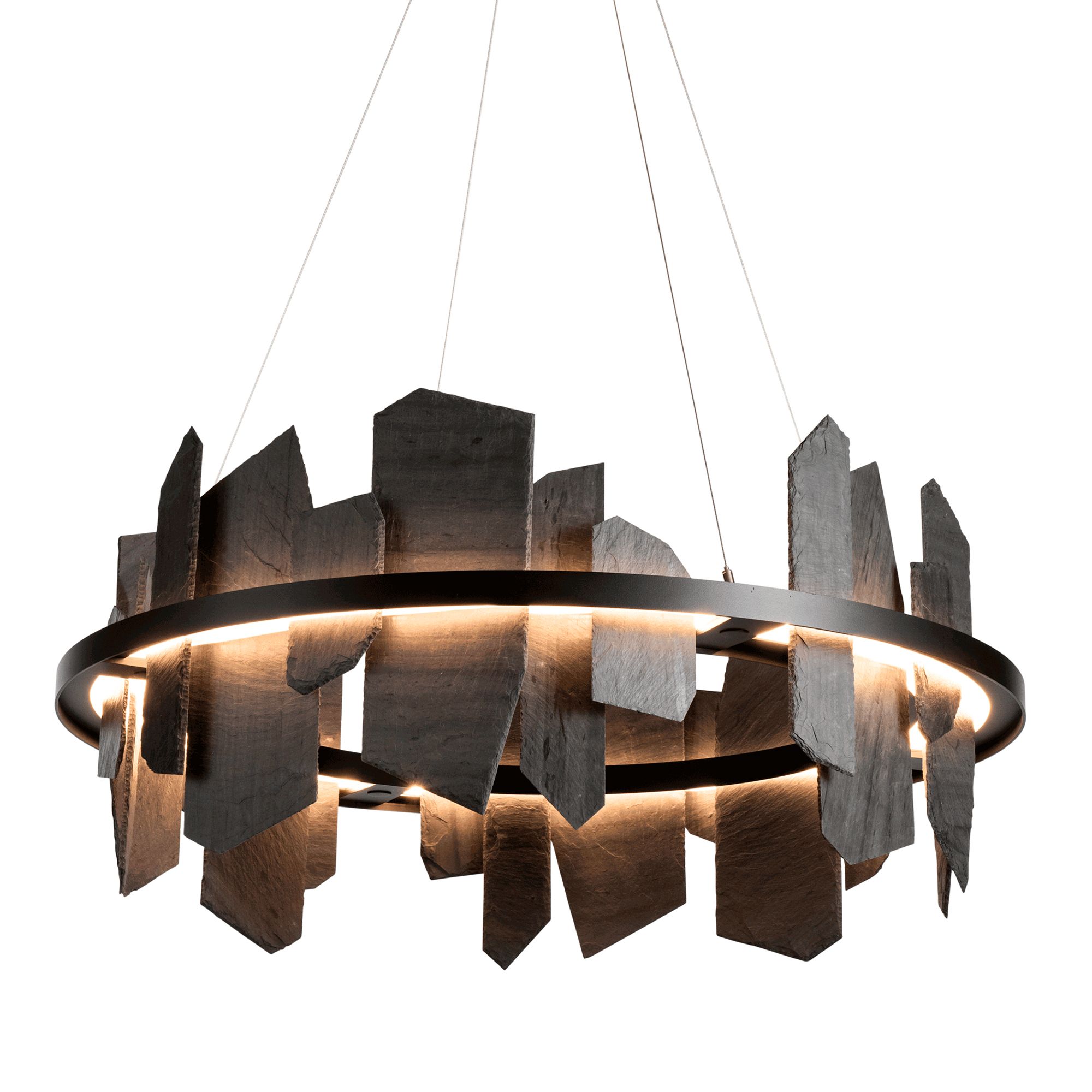 Image 4 Hubbardton Forge Ardesia 38" Black & Slate LED Ring Ch&elier Made to Order more views