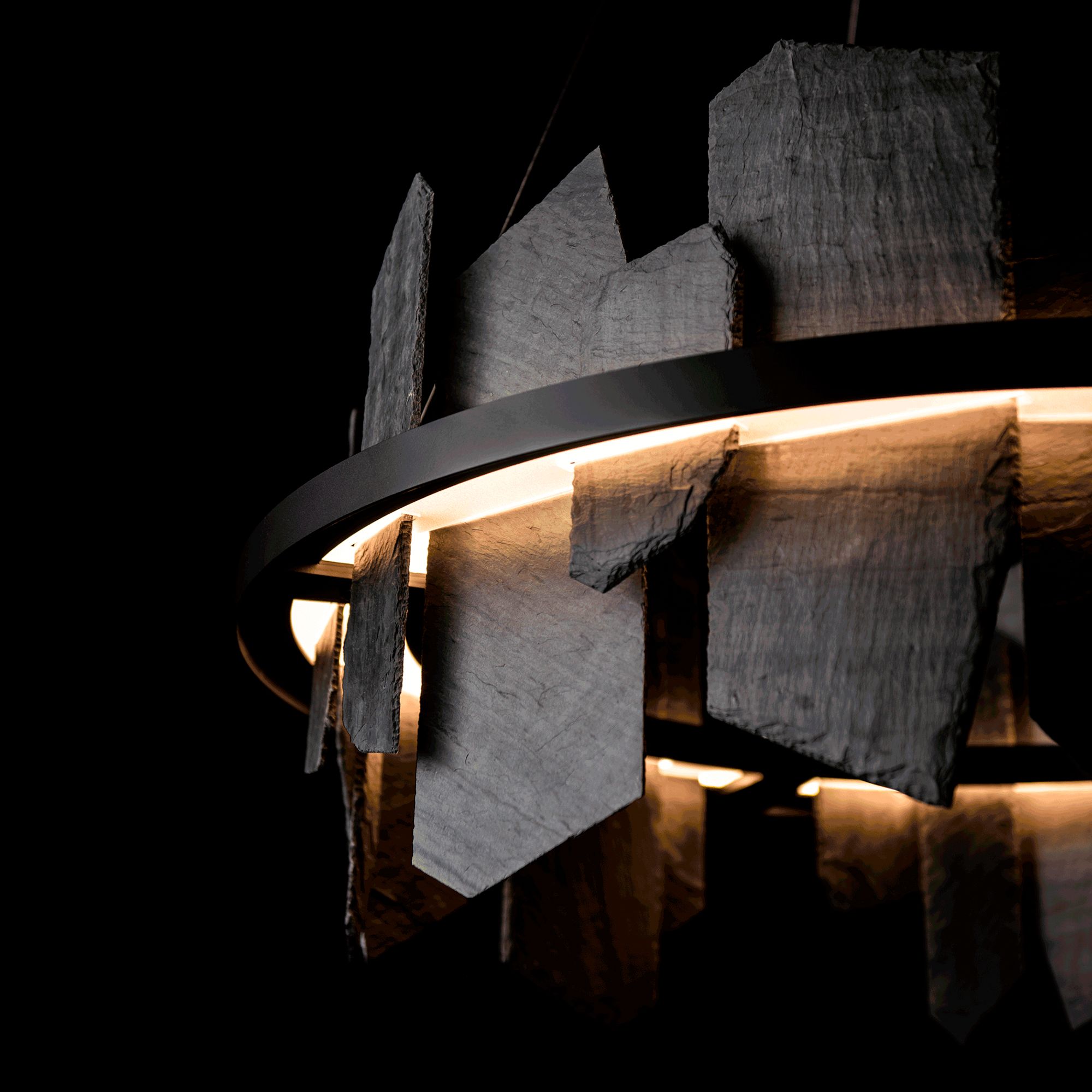 Hubbardton Forge Ardesia 38" Black & Slate LED Ring Ch&elier Made to Order in scene